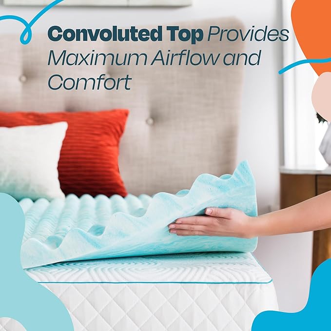 Linenspa 3 Inch Gel Memory Foam Mattress Topper – Egg Crate Style, Reversible for two feels – Promotes Airflow & Relieves Pressure Points – Twin XL