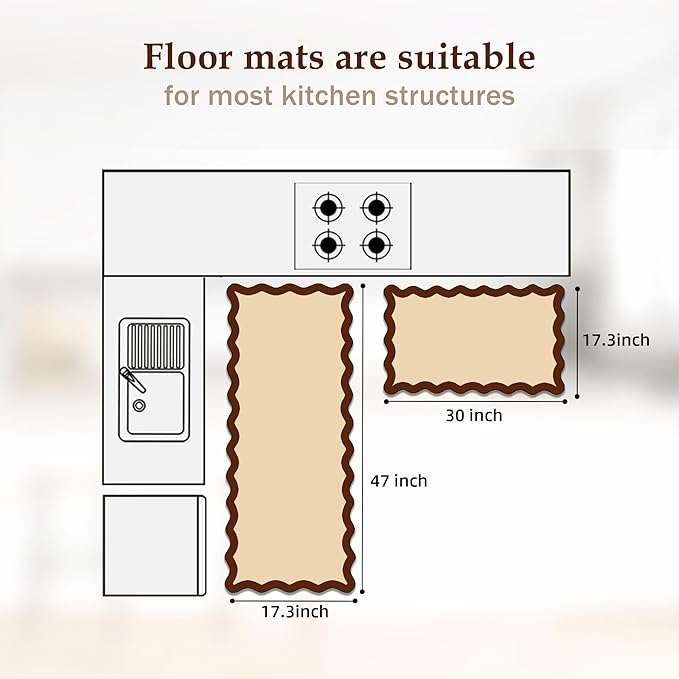 Arenarug Scalloped Kitchen Mats Rugs Sets of 2 Cushioned Anti Fatigue Floor Mat Waterproof Kitchen Rugs Non Slip Foam Comfort Standing Mat for Sink Laundry, Terracota