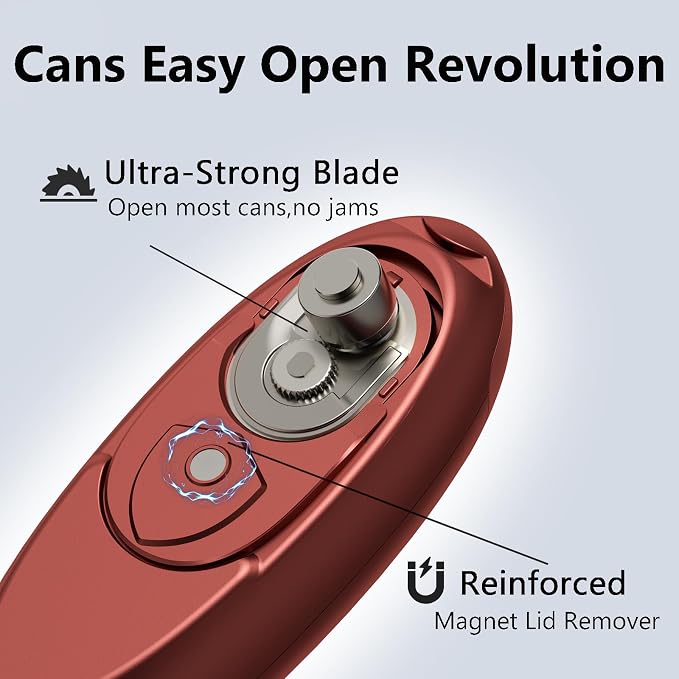 Automatic Electric Can Opener for Seniors for Kitchen:Anyone can Hands Free,One Touch Opener,Durable Blades,Rechargeable, Smooth Edge, Lightweight Small Size, Red