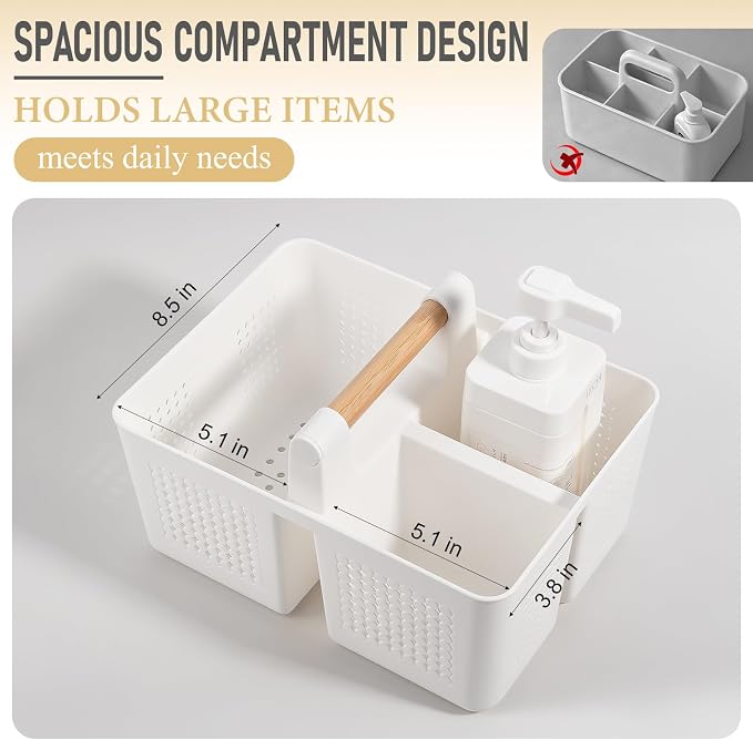 JiatuA Shower Caddy Basket Portable Caddy Organizer with Handle Cleaning Supplies Caddy Plastic Tool Storage for Bathroom Kitchen College Dorm Bedroom, White