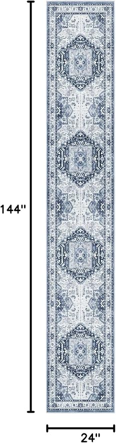 Madane Runner Rugs for Hallway 2x12 Extra Long Washable Non-Slip Hallway Runner Rug Low-Pile Stair Kitchen Throw Carpet Runner for Entrance Living Dining Laundry Room Rug (Navy/White, 2'x12')