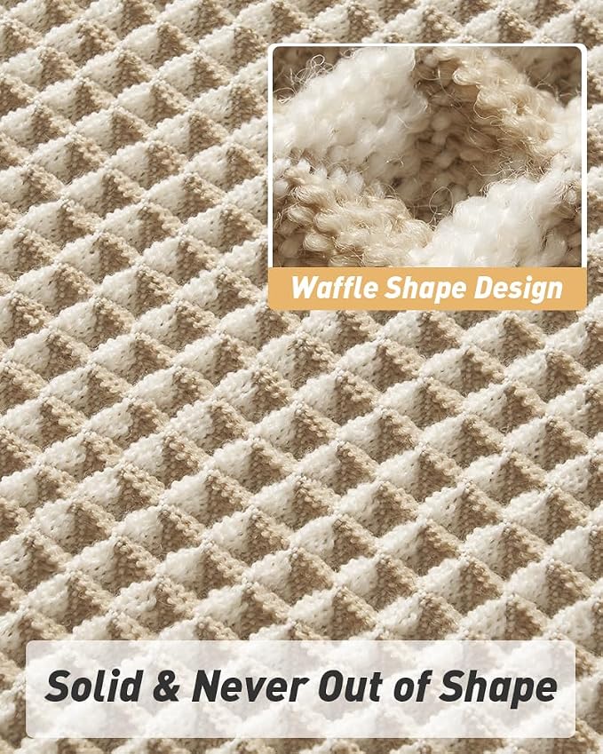 Upgraded Waffle Bath Mat Set of 2 Super Absorbent Non Slip Bath Mats for Bathroom, Washable Boho Bathroom Rugs Set 2 Pieces with Tassels, Soft Bathroom Mat Set, Brown & Cream, 18" x 30" Plus 24" x 48"