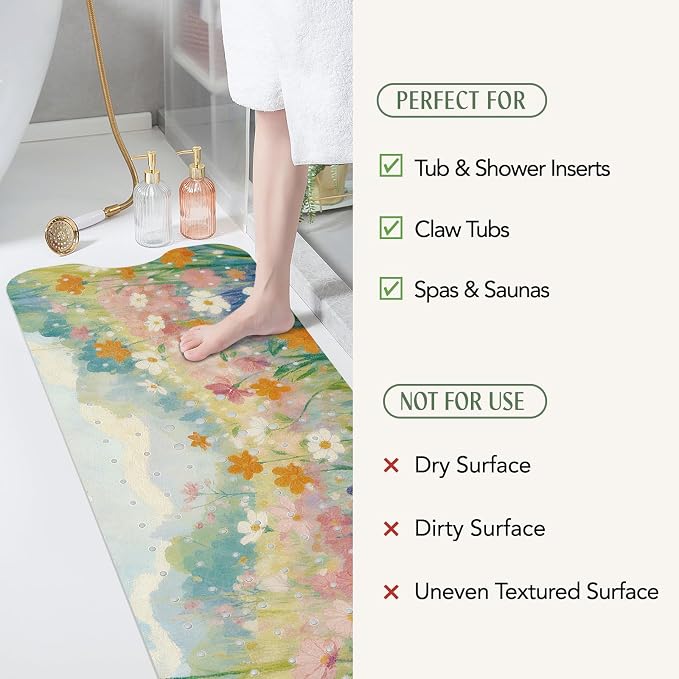 SHUCHING Colorful Flower Bath Mat for Tub Non Slip-40 X 16Inch, Bathtub Mat Anti Slip for Women, Extra Long Shower Mat for Bathroom Mold Free, Machine Washable