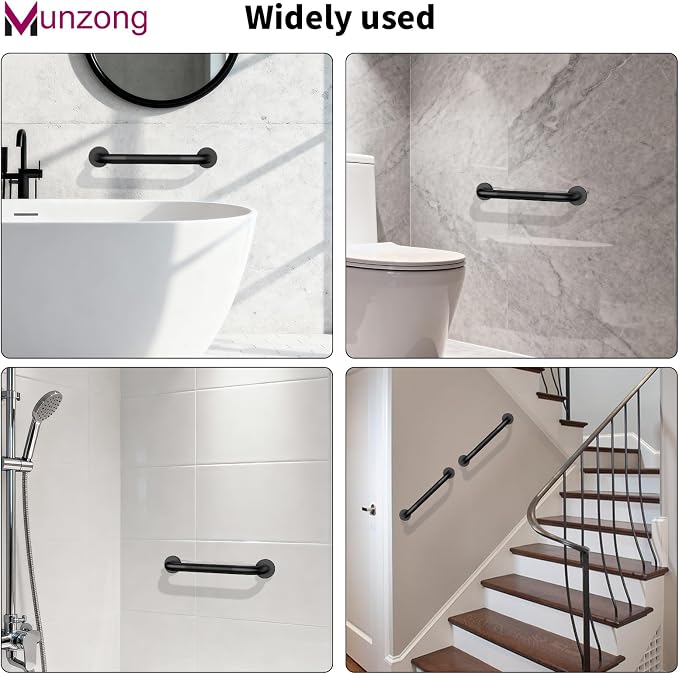 12 Inch Anti Slip Shower Grab Bar, Munzong Oil Rubbed Black Bathroom Grab Bar for Bathtubs and Showers, Knurled Handicap Balance Bar,Safety Hand Rail Support Elderly Senior Assist Bath Handle