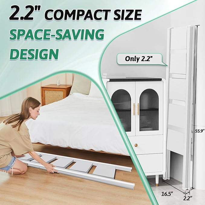 5-Step Folding Ladder, Heavy Duty Ladders for Home & Kitchen, Folding Ladder Easy to Store, Tall Ladder for Adults, Anti-Slip & Space-Saving Step Ladder, 330 Lbs Capacity, White