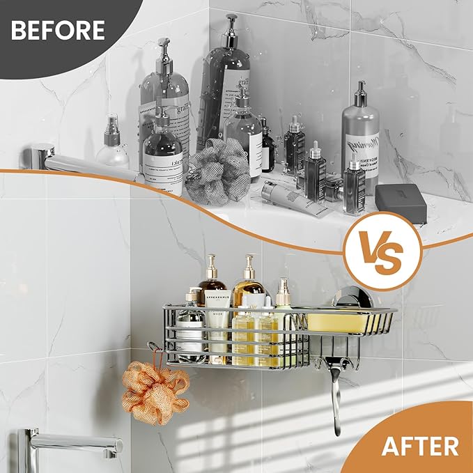 LEVERLOC Shower Caddy Suction Cup Shower Shelves Shower Holder，Silver
