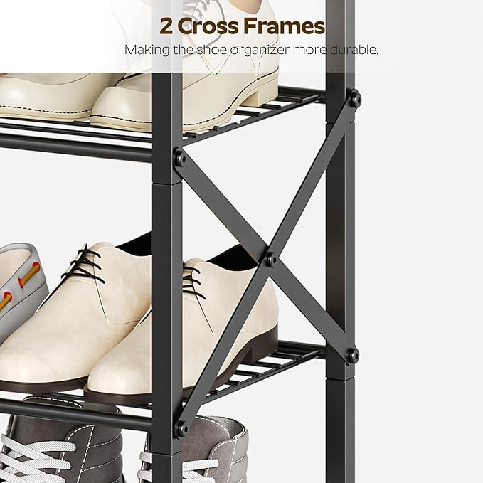 YATINEY 6-Tier Shoe Rack, Shoe Storage Organizer for Closet, Free Standing Shoe Organizer with Metal Mesh Shelves, 24 Pairs of Shoes, Rustic Brown and Black SS06BR