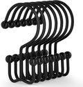 24 Pcs Shower Curtain Hooks, Goowin Shower Curtain Rings, Durable Black Shower Curtain Hooks Rust Proof, Shower Rings for Curtain, Double Glide Shower Hooks for Shower Curtain Rods, Black