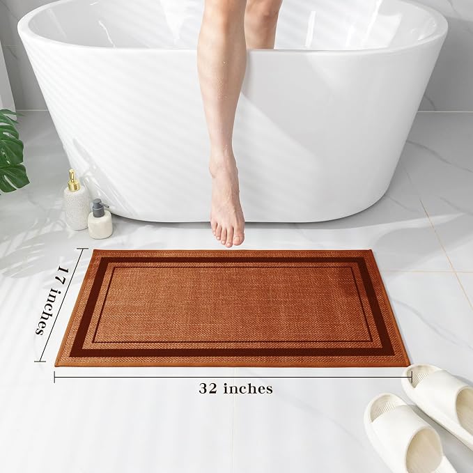 chakme Bathroom Rugs Mat 32x17, Ultra Thin Non Slip Bath Mat Quick Dry Absorbent Bath Mat for Bathroom, (Orange, 32"x17")
