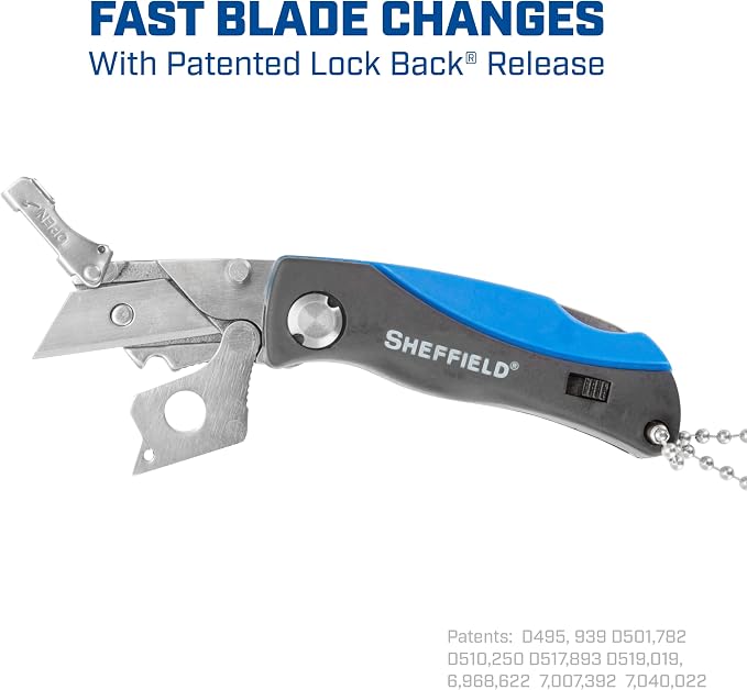 Sheffield Mini Box Cutter, Mini Utility Knife Aluminum Handle, Accepts Mini Utility Blades, Keychain Knife for Home, Office, Trades, and Warehouse