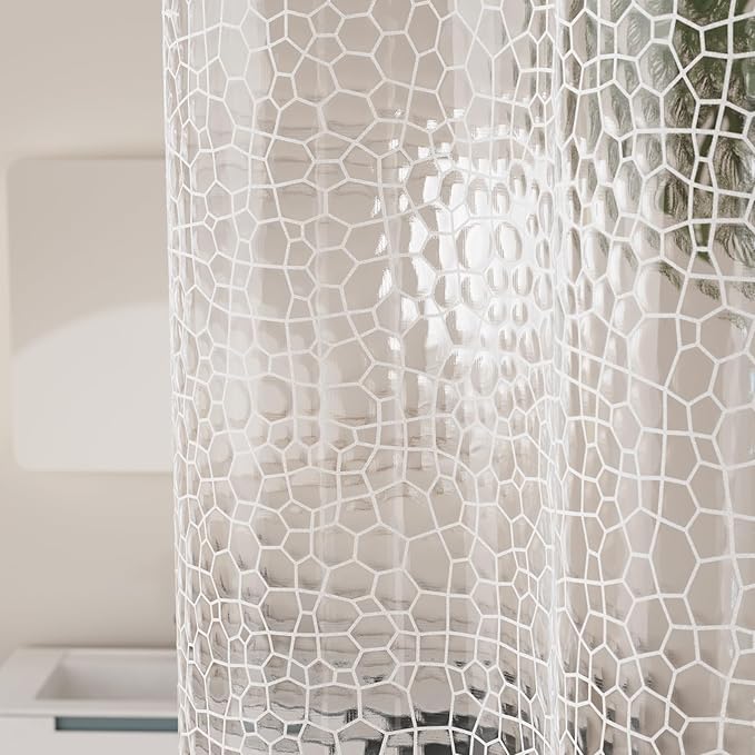 Titanker Clear Shower Curtain Liner with Water Cube, Medium Weight Plastic Shower Liner PEVA Waterproof Shower Curtains for Bathroom with Big Stones and Grommets, 72x72 Inches