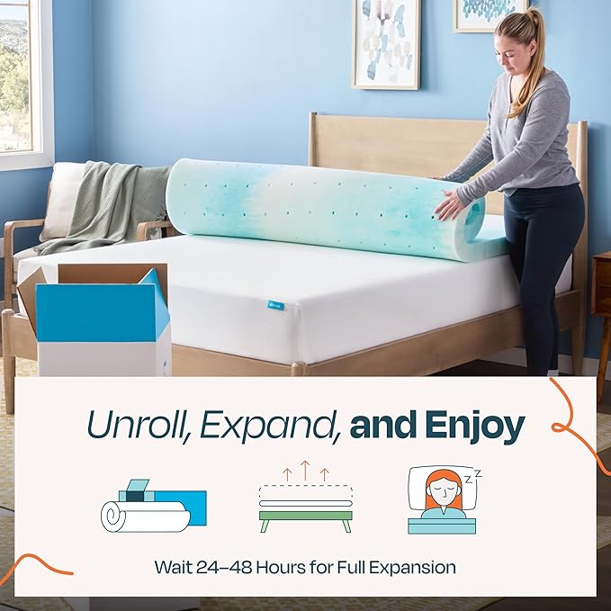 Linenspa 3 Inch Swirl Gel Memory Foam Mattress Topper, Twin XL Size – Cooling Gel Infused, Ventilation Holes – Pressure Relieving Bed Topper – CertiPUR Certified – Dorm Room Essentials