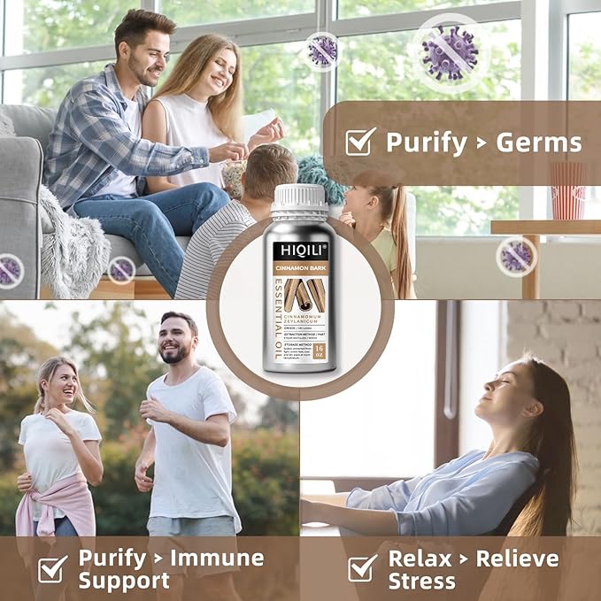 HIQILI Cinnamon Essential Oil for Candle, Spary & Diffuser - 100% Pure Natural - Indoor and Outdoor