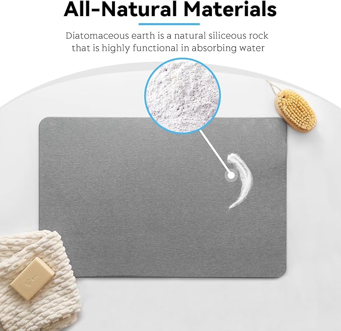 Stone Bath Mat, Dries Quickly, Non-Slip Diatomaceous Earth Bath Mats for Bathroom, Super Absorbent Stone Shower Mat, Easy to Clean, 23.5" x 15.5" Charcoal Gray