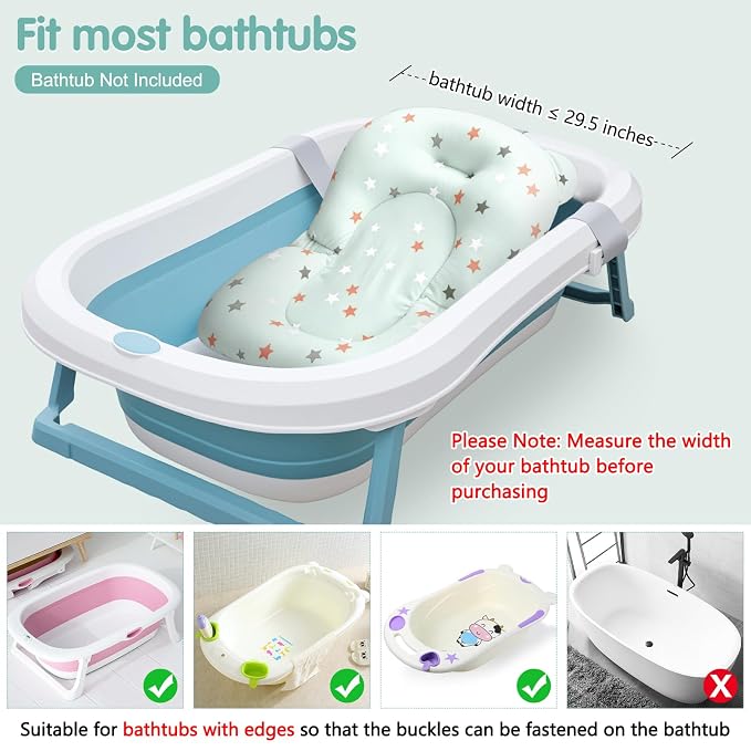 Colorlife Baby Bath Seat Support Net Infant Bathing Seat Support Mat, Adjustable Comfortable Non-Slip Three-Pointed Baby Shower Net Bathtub Sit Up Mesh for Newborn 0-12 Months-Green Star(No Bathtub)