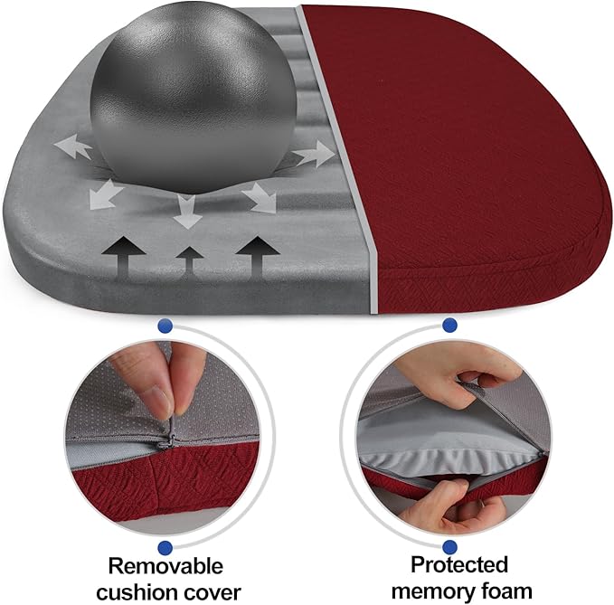 BUYUE Luxury Memory Foam Chair Cushions 6 Pack, Jacquard 16" U-Shape Comfortable Dining Chair Pads, Removable Slip Resistant Kitchen Chair Seat Cushions (Set of 6, Burgundy)
