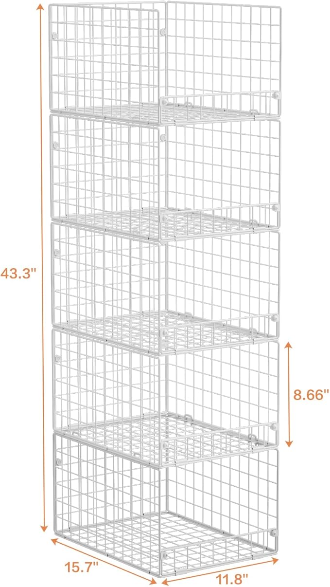 5-Tier Stackable Closet Storage Shelves, Closet Organizers and Storage Basket, Foldable & Stackable Closet Organizers for Closet System, Space-Saving Closet Shelf for Home ,White(Patent No. 30022416)