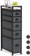 LASZOLA 5 Drawer Narrow Slim Cabinet Skinny Storage Tower Chest, Ideal for Small Spaces, Between Washer and Dryer, Lightweight Mobile on Wheels, Sturdy Fabric Drawers