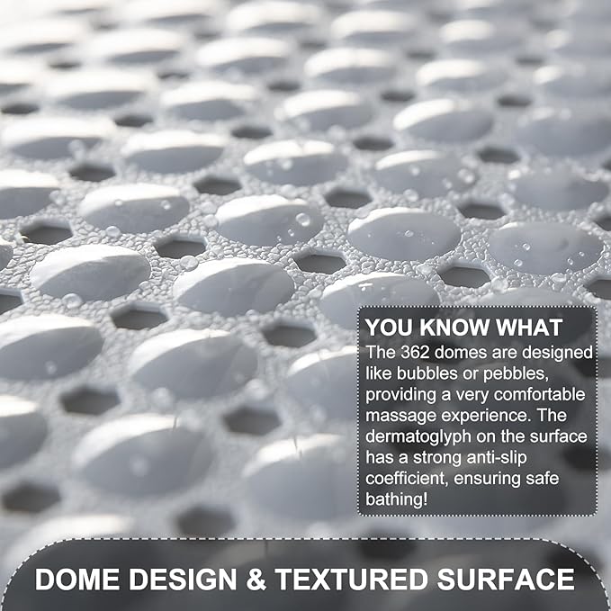 TEESHLY Bath Tub and Shower Mats, Non Slip 40 x 16 Inch Extra Large Bathtub Mat, Machine Washable Bathmat with Drain Holes, Suction Cups for Bathroom Floor, Gray