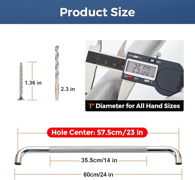 24 Inch Grab Bars for Shower, Stainless Steel Safety Handicap Grab Bars for Bathroom, Anti-Slip Shower Handle, Wall Mounted (2 Pack, Polished Nickel)