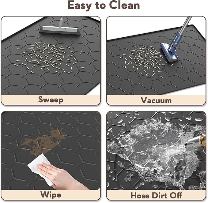 Garoopion Silicone Cat Litter Trapping Mat, Large Waterproof 34.05×22.5 inch Cat Litter Box Mat, Easy to Clean, Black