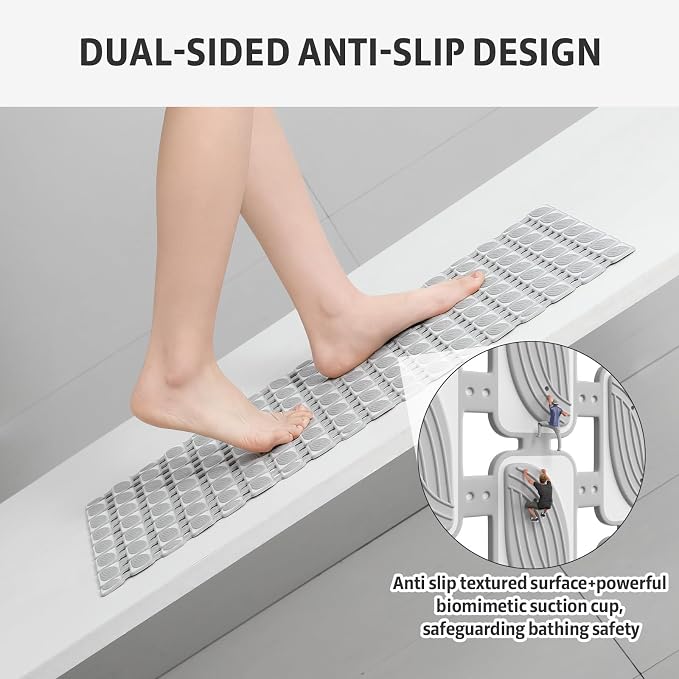 XIYUNTE Shower Mat Non Slip Bathtub Mat - 27 x 16Inches Soft Rubber Bath Mat for Tub Non Slip Bath Mat with Suction Cups and Drain Holes, Easy to Clean, Easy to Cut, Eco-Friendly, Grey