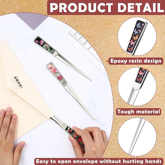 Chuangdi 4 Pieces Letter Opener Knife Fancy Stainless Steel Envelope Openers Slitter Lightweight Mail Opener Tool for Women Men Graduation Gift Office Home School Supplies(Vintage Style)