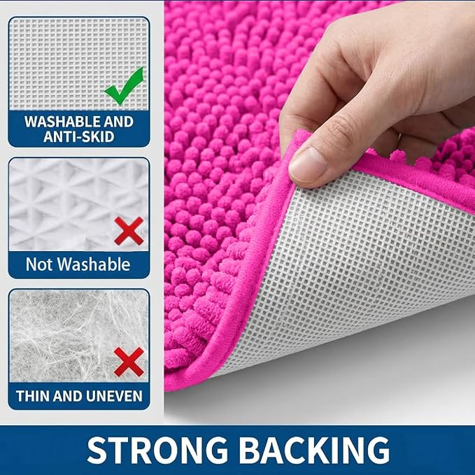 Bathroom Rugs Sets 2 Piece,Super Absorbent Chenille Bath Mats and U-Shaped Toilet Rug,Strong PVC Non Slip Backing,Microfiber Washable Dry Quickly Bath Mats for Bathroom(20"x32"+20"x20"U,Hot Pink)