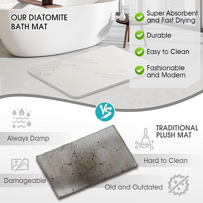 ZIKIBL Stone Bath Mat Diatomaceous Earth Shower Mat Super Absorbent Non-Slip Diatomite Stone Bath Mats for Bathroom Floor Quick-Drying Natural Easy to Clean（24 * 16''）