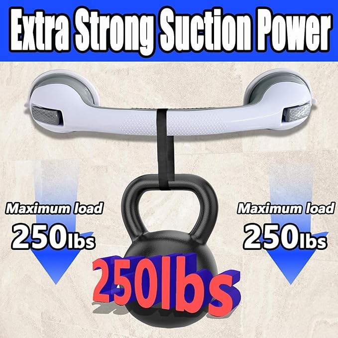 Shower Grab Bar, Suction Grab Bars for Shower, 2 Pack 16.11 Inch Shower Handles for Elderly Suction, Bathroom Grab Bars for Seniors, Shower Grab Bars Suction Heavy Duty, Waterproof No Drilling