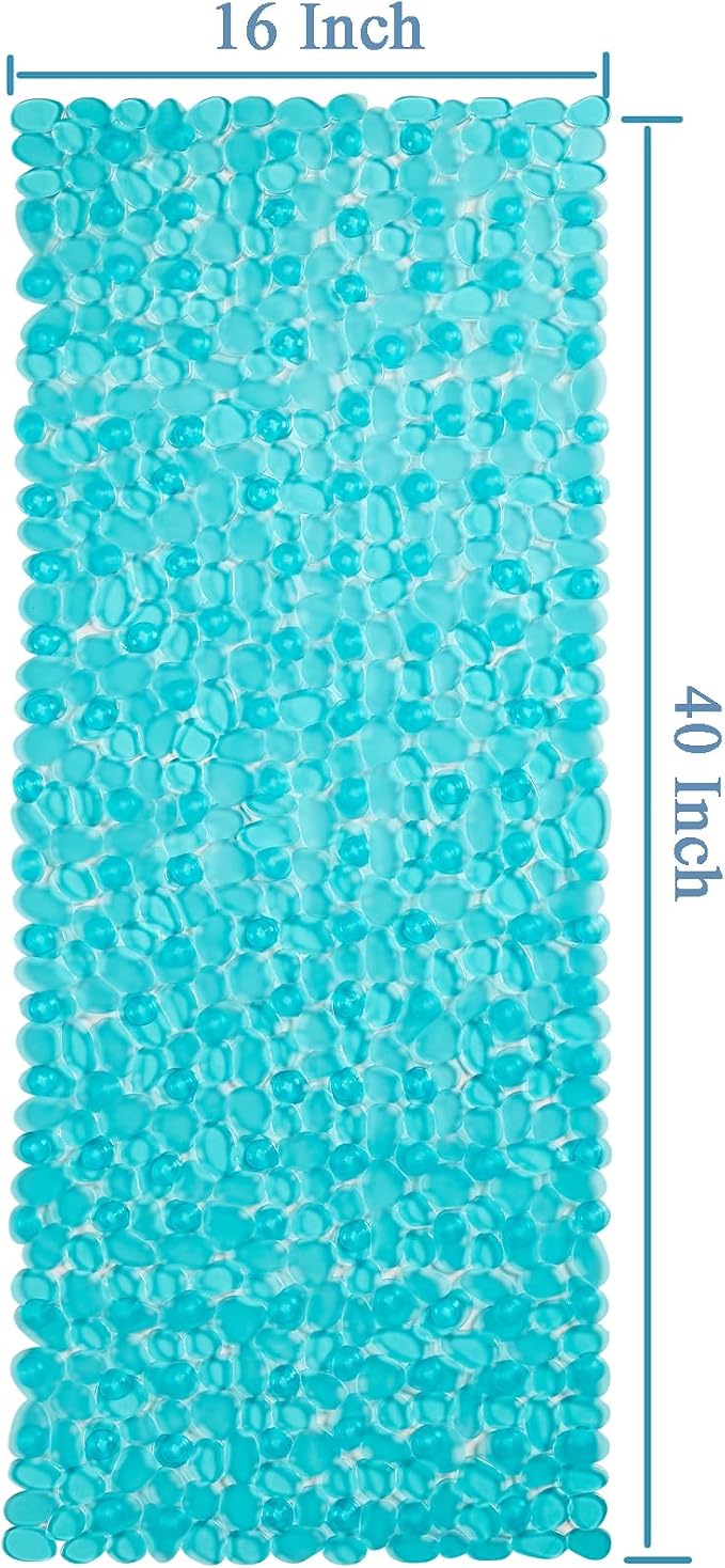 Webos Bath Shower Mat Non Slip: Extra Large Pebble Bathtub mat for Families, Anti Slip Shower Matt with Drain Holes Suction Cups Tub Mat - 16 X 40 Inch Clear Green