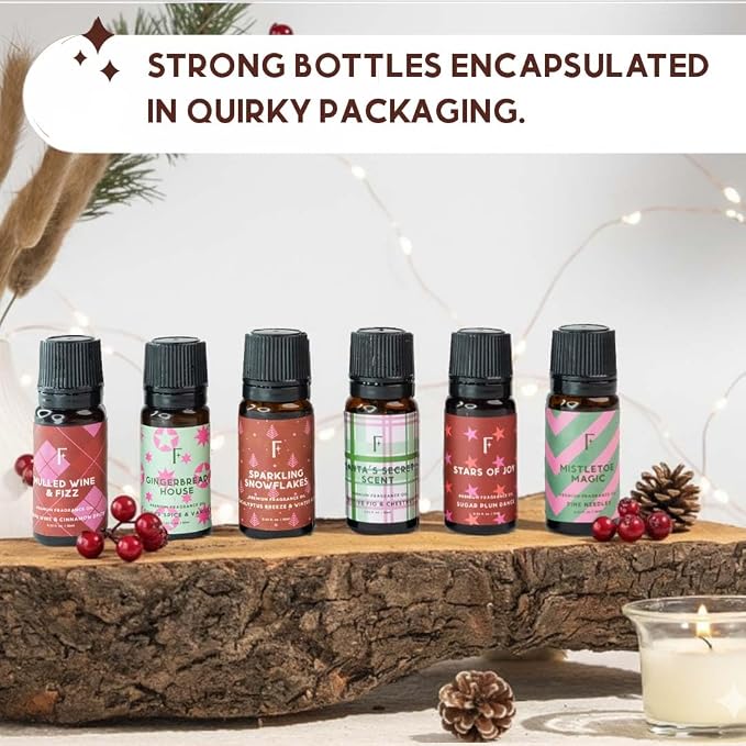 Folkulture Christmas Essential Oils for Diffuser for Home|Set of 6-2 Fl Oz | Fragrance Oils - Christmas Scents|Vanilla, Cinnamon, Pine & Eucalyptus | Gifts for Women