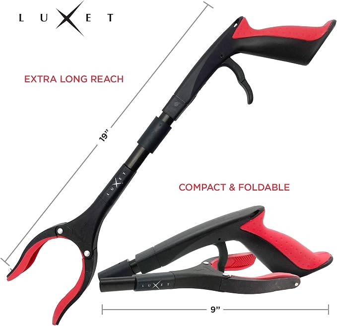 Grabber Reacher Tool 19 Inch Long, Foldable Pick Up Stick - Strong Grip Magnetic Tip - Heavy Duty Trash Picker Claw Reacher Grabber Tool Elderly Wheelchair Mobility Aid (Red)