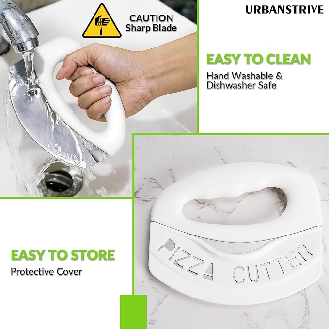 Urbanstrive Heavy Duty Stainless Steel Pizza Cutter with Cover, Super Sharp Blade Pizza Knife Pizza Cutter Rocker, Perfect Kitchen Gadgets for Pizza Cutting Home Essentials, White