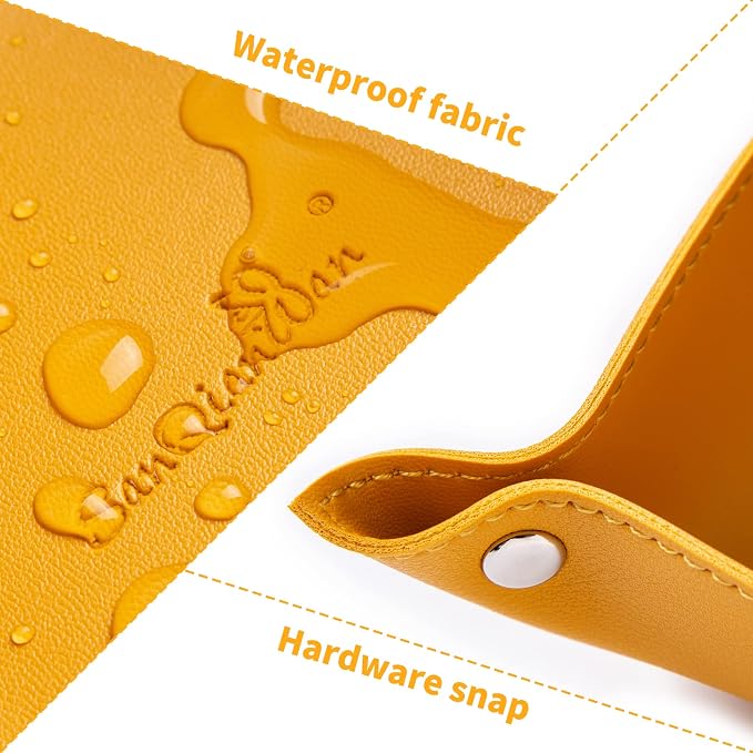 Leather Jewelry Valet Tray for Women and Man, Portable Entryway Table Tray Bedside Nightstand Desk Tray Small Catchall Travel Dish Plate for Key,Wallet,Watch,Coin (8x8, Yellow-B)