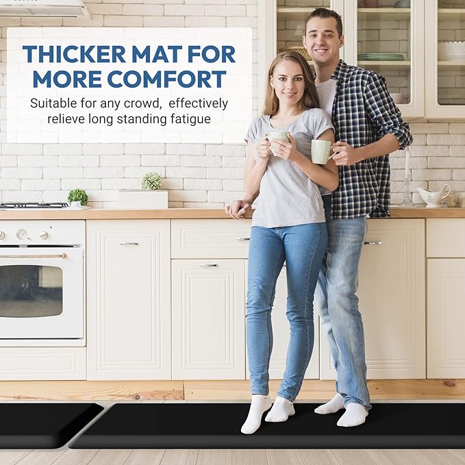 4/5 Inch Thick Kitchen Mat - Cushioned Anti Fatigue Mats for Kitchen Floor - Easy to Clean, Waterproof, Non-Slip Kitchen Rug for Sink, Office, Kitchen (17''x60'' Black)