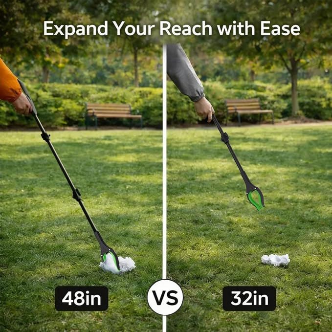 Extra Long Grabber Reacher Tool, 48" Aluminum Foldable Reacher Grabber, Dual Magnetic Tip, 2 in 1 Pickup Grabber w/Shoe Horn, Strong Upper Picker for Elderly, Surgery Recovery, Medical, Trash