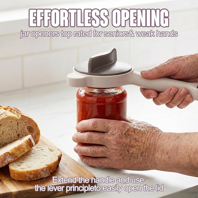 4-in-1 Adjustable Jar Opener for Seniors & Weak Hands - Multifunctional Stainless Steel Can Opener, Bottle Cap Gripper for Arthritis Sufferers - Kitchen Gadgets for Easy Opening（Brown）