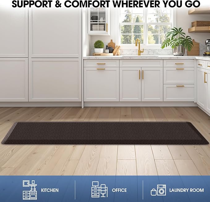 Mattitude Kitchen Mat Cushioned Anti-Fatigue Floor Mat Water Resistant Non-Slip Mats and Rugs Standing and Comfort Desk Mats for House Sink Office Laundry (Chocolate, 17.3"x60")