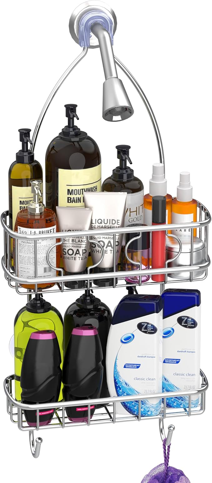 Simple Houseware Bathroom Hanging Shower Head Caddy Organizer, Chrome (22 x 10.2 x 4.2 inches)