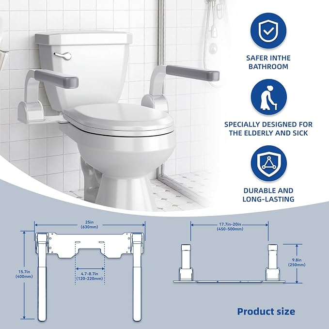 ZEAGUS Width Adjustable Toilet Safety Rails - 500lb Heavy Duty Toilet Safety Frame, Grab Bars, 60° Adjustable & Space-Saving Toilet Assist Arms for Seniors, Disabled, Elderly, Mobility-Impaired