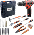 33 Picce Orange Tool Kit with 12V Cordless Drill, Tool Box with Drill, Hand Drill Set for Men Women, Home Tool Kits for House Repair, Handyman, DIY