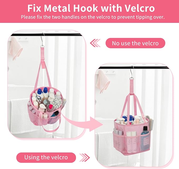 Mesh Shower Caddy Portable for College Dorm Room Essentials, Hanging Shower Caddy with Waterproof Phone Pouch, Large Capacity Shower Bag Basket Tote for Bathroom, Gym, Camping, Swimming, Beach, Pink