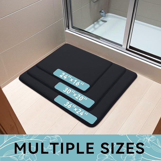 Smiry Memory Foam Bath Mat 59x34, Extra Soft and Absorbent Bathroom Mats, Non Slip Washable Carpet for Floor, Shower and Tub, Black