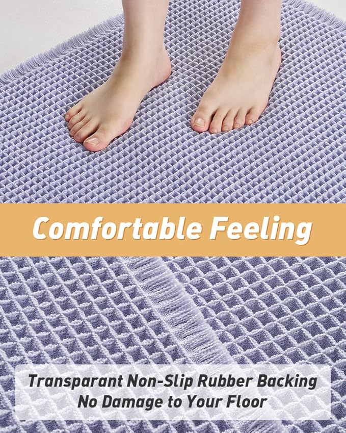 Upgraded Waffle Runner Rug Super Absorbent Non Slip Bath Mats for Bathroom Machine Washable Bathroom Runner Rug with Tassels, Ideal for Hallway Bedroom Laundry Room, 2' x 5' (24" x 60"), Purple