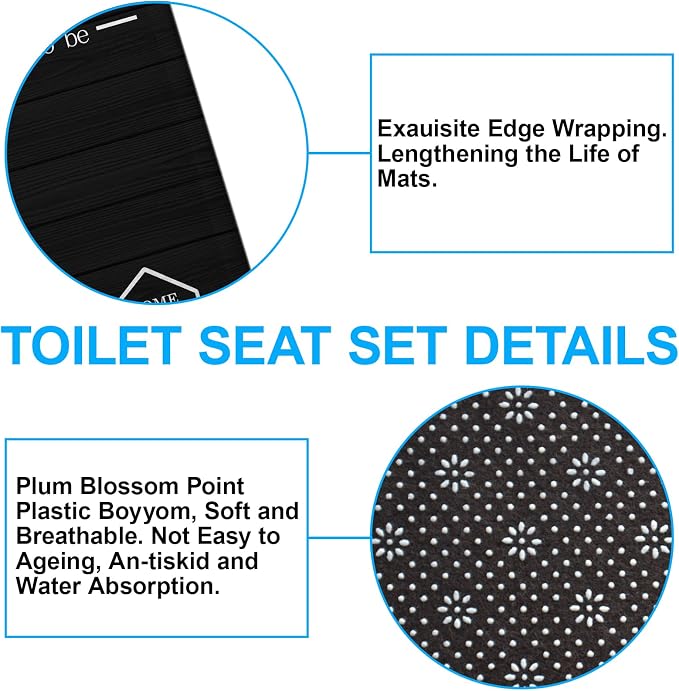 4Pcs Family Shower Curtain Sets with Non-Slip Rugs, Toilet Lid Cover and Bath Mat, Black Home Bathroom Decor Set Accessories Waterproof Shower Curtains with 12 Hooks, 72 x 72 Inch