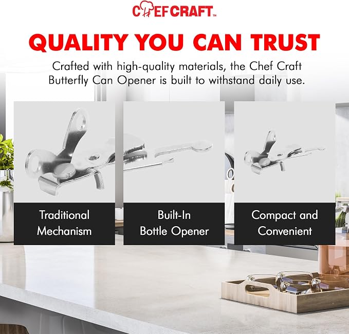 Chef Craft Select Butterfly Can Opener, 4 inches, Nickle Plated
