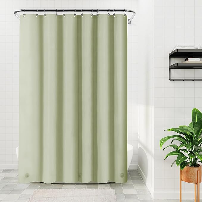 Sage Green Plastic Shower Curtain Liner - Premium PEVA Shower Liner BPA & PVC Free, No Chemical Smell, Lightweight Green Bath Curtain with 3 Magnets for Bathroom, 12 Metal Grommets - Sage