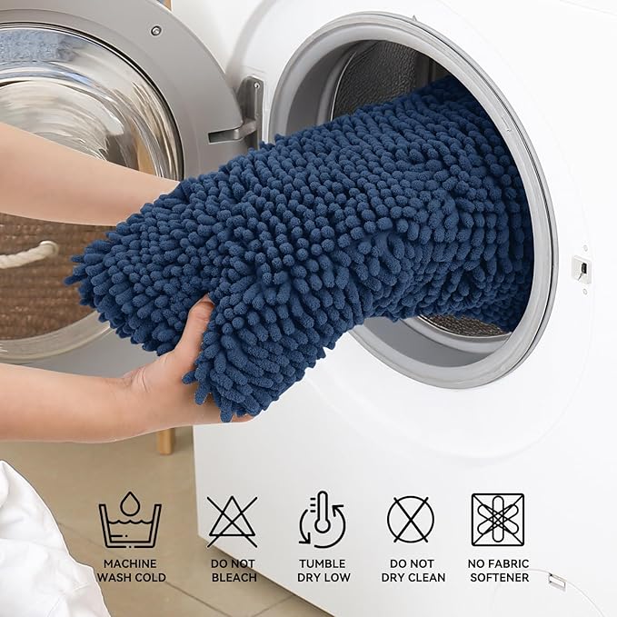 Bcoimo 36x24 Chenille Bath Mat – Non-Slip with Backing Bath Rug Ultra-Absorbent and Machine Washable Bathroom Mat Quick-Dry Design. Ideal for Bathroom Shower and Tub Areas