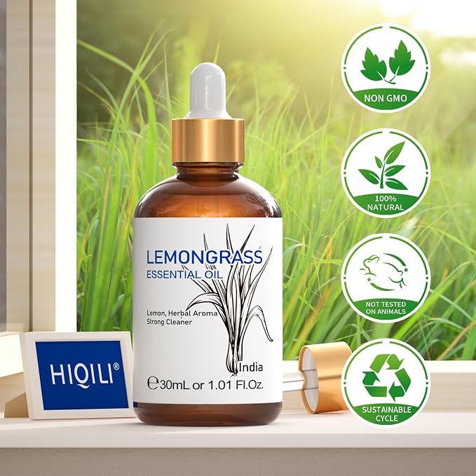 HIQILI Essential Oil, 100% Pure Natural Undiluted - Lemongrass - 1.01 Fl. Oz